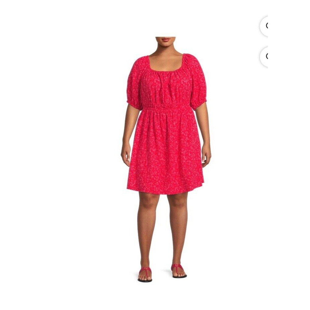 Terra & Sky Dress Womens Plus Size 1X Tie Back Short Ditsy Cherry Vanilla Cruise